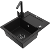 Mexen Enzo zlewozmywak granitowy 1-komorowy z ociekaczem i baterią kuchenną Rita, czarny - 6506-77-670300-70-B
