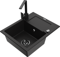 Mexen Enzo zlewozmywak granitowy 1-komorowy z ociekaczem i baterią kuchenną Rita, czarny - 6506-77-670300-70-B