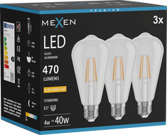 Mexen Vintis 3x żarówka filament LED E27, ST64, 4W, Ciepła - 2200K, 470 lm, clear - L152-E27-0422-00x03