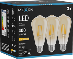 Mexen Vintis 3x żarówka filament LED E27, ST64, 4W, Ciepła - 2200K, 400 lm, amber - L152-E27-0422-50x03