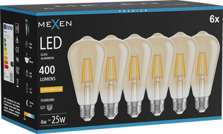 Mexen Vintis 6x żarówka filament LED E27, ST64, 4W, Ciepła - 2200K, 400 lm, amber - L152-E27-0422-50x06