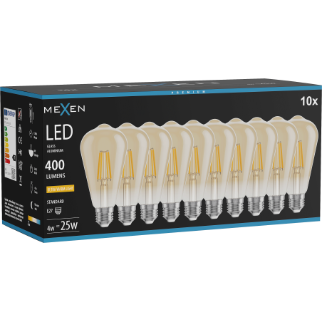 Mexen Vintis 10x żarówka filament LED E27, ST64, 4W, Ciepła - 2200K, 400 lm, amber - L152-E27-0422-50x10