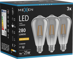 Mexen Vintis 3x żarówka filament LED E27, ST64, 4W, Ciepła - 2200K, 300 lm, smoke - L152-E27-0422-70x03