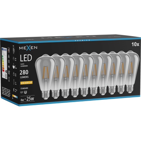 Mexen Vintis 10x żarówka filament LED E27, ST64, 4W, Ciepła - 2200K, 300 lm, smoke - L152-E27-0422-70x10