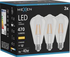 Mexen Vintis 3x żarówka filament LED E27, ST64, 4W, Ciepła - 2700K, 470 lm, clear - L152-E27-0427-00x03