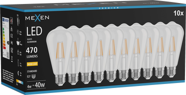 Mexen Vintis 10x żarówka filament LED E27, ST64, 4W, Ciepła - 2700K, 470 lm, clear - L152-E27-0427-00x10
