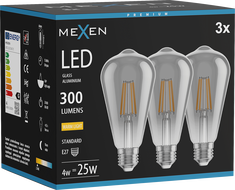 Mexen Vintis 3x żarówka filament LED E27, ST64, 4W, Ciepła - 2700K,  300 lm, smoke - L152-E27-0427-70x03