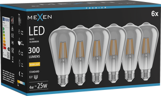 Mexen Vintis 6x żarówka filament LED E27, ST64, 4W, Ciepła - 2700K,  300 lm, smoke - L152-E27-0427-70x06