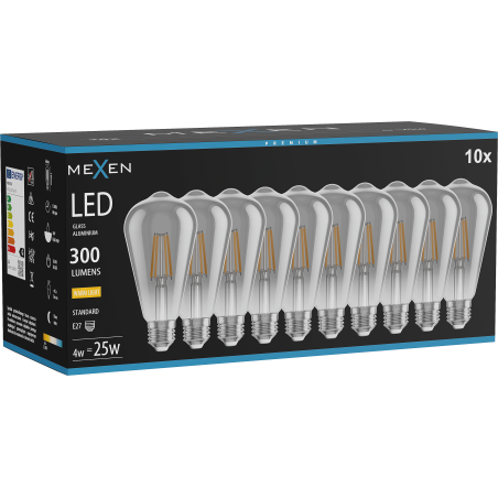 Mexen Vintis 10x żarówka filament LED E27, ST64, 4W, Ciepła - 2700K,  300 lm, smoke - L152-E27-0427-70x10