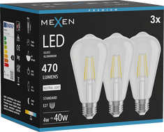 Mexen Vintis 3x żarówka filament LED E27, ST64, 4W, Neutralna - 4000K, 470 lm, clear - L152-E27-0440-00x03
