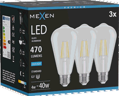 Mexen Vintis 3x żarówka filament LED E27, ST64, 4W, Zimna - 6500K, 470 lm, clear - L152-E27-0465-00x03