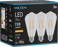 Mexen Vintis 3x żarówka filament LED E27, ST64, 6W, Ciepła - 2200K, 720 lm, clear - L152-E27-0622-00x03
