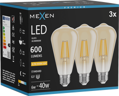 Mexen Vintis 3x żarówka filament LED E27, ST64, 6W, Ciepła - 2200K, 600 lm, amber - L152-E27-0622-50x03
