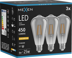 Mexen Vintis 3x żarówka filament LED E27, ST64, 6W, Ciepła - 2200K, 450 lm, smoke - L152-E27-0622-70x03