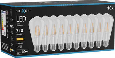 Mexen Vintis 10x żarówka filament LED E27, ST64, 6W, Ciepła - 2700K, 720 lm, clear - L152-E27-0627-00x10