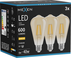 Mexen Vintis 3x żarówka filament LED E27, ST64, 6W, Ciepła - 2700K, 600 lm, amber - L152-E27-0627-50x03