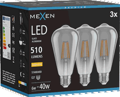 Mexen Vintis 3x żarówka filament LED E27, ST64, 6W, Ciepła - 2700K, 510 lm, smoke - L152-E27-0627-70x03