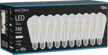Mexen Vintis 10x żarówka filament LED E27, ST64, 6W, Neutralna - 4000K, 720 lm, clear - L152-E27-0640-00x10