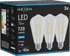 Mexen Vintis 3x żarówka filament LED E27, ST64, 6W, Zimna - 6500K, 720 lm, clear - L152-E27-0665-00x03
