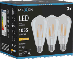 Mexen Vintis 3x żarówka filament LED E27, ST64, 8W, Ciepła - 2200K, 1055 lm, clear - L152-E27-0822-00x03