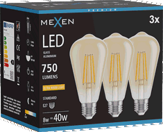 Mexen Vintis 3x żarówka filament LED E27, ST64, 8W, Ciepła - 2200K, 750 lm, amber - L152-E27-0822-50x03