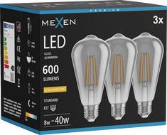 Mexen Vintis 3x żarówka filament LED E27, ST64, 8W, Ciepła - 2200K, 600 lm, smoke - L152-E27-0822-70x03