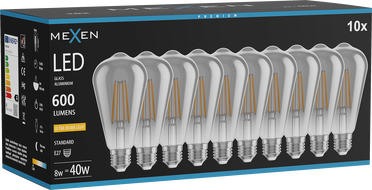Mexen Vintis 10x żarówka filament LED E27, ST64, 8W, Ciepła - 2200K, 600 lm, smoke - L152-E27-0822-70x10