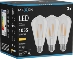Mexen Vintis 3x żarówka filament LED E27, ST64, 8W, Ciepła - 2700K, 1055 lm, clear - L152-E27-0827-00x03