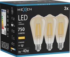Mexen Vintis 3x żarówka filament LED E27, ST64, 8W, Ciepła - 2700K, 750 lm, amber - L152-E27-0827-50x03