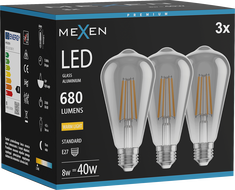 Mexen Vintis 3x żarówka filament LED E27, ST64, 8W, Ciepła - 2700K, 680 lm, smoke - L152-E27-0827-70x03