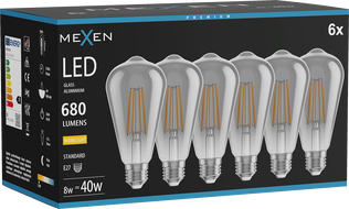 Mexen Vintis 6x żarówka filament LED E27, ST64, 8W, Ciepła - 2700K, 680 lm, smoke - L152-E27-0827-70x06
