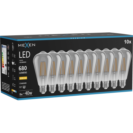 Mexen Vintis 10x żarówka filament LED E27, ST64, 8W, Ciepła - 2700K, 680 lm, smoke - L152-E27-0827-70x10