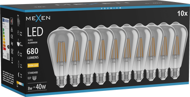 Mexen Vintis 10x żarówka filament LED E27, ST64, 8W, Ciepła - 2700K, 680 lm, smoke - L152-E27-0827-70x10