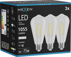Mexen Vintis 3x żarówka filament LED E27, ST64, 8W, Neutralna - 4000K, 1055 lm, clear - L152-E27-0840-00x03