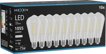Mexen Vintis 10x żarówka filament LED E27, ST64, 8W, Neutralna - 4000K, 1055 lm, clear - L152-E27-0840-00x10