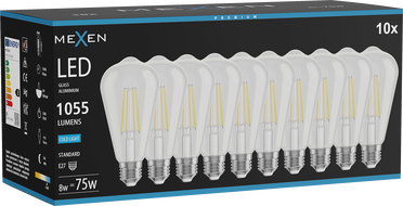 Mexen Vintis 10x żarówka filament LED E27, ST64, 8W, Zimna - 6500K, 1055 lm, clear - L152-E27-0865-00x10
