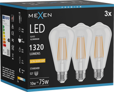 Mexen Vintis 3x żarówka filament LED E27, ST64, 10W, Ciepła - 2200K, 1320 lm, clear - L152-E27-1022-00x03