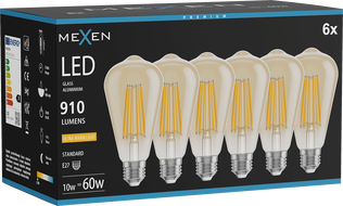 Mexen Vintis 6x żarówka filament LED E27, ST64, 10W, Ciepła - 2200K, 910 lm, amber - L152-E27-1022-50x06