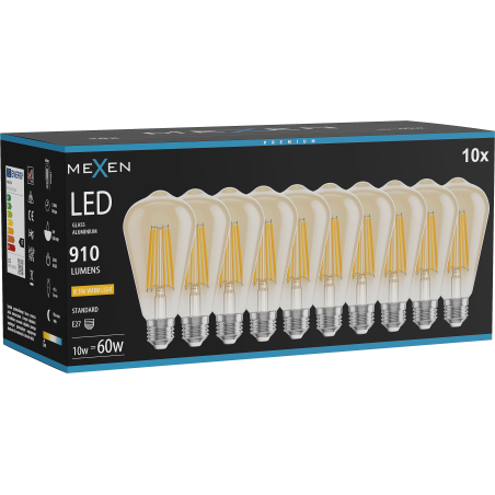 Mexen Vintis 10x żarówka filament LED E27, ST64, 10W, Ciepła - 2200K, 910 lm, amber - L152-E27-1022-50x10