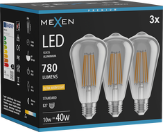 Mexen Vintis 3x żarówka filament LED E27, ST64, 10W, Ciepła - 2200K, 780 lm, smoke - L152-E27-1022-70x03