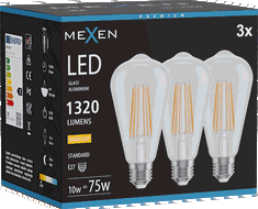Mexen Vintis 3x żarówka filament LED E27, ST64, 10W, Ciepła - 2700K, 1320 lm, clear - L152-E27-1027-00x03