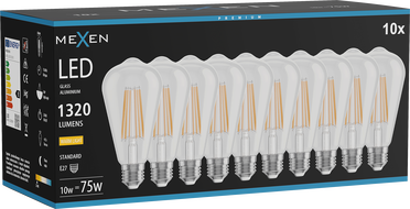 Mexen Vintis 10x żarówka filament LED E27, ST64, 10W, Ciepła - 2700K, 1320 lm, clear - L152-E27-1027-00x10