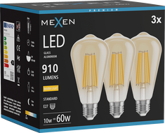 Mexen Vintis 3x żarówka filament LED E27, ST64, 10W, Ciepła - 2700K, 910 lm, amber - L152-E27-1027-50x03
