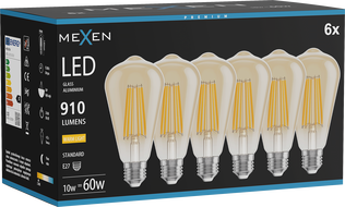 Mexen Vintis 6x żarówka filament LED E27, ST64, 10W, Ciepła - 2700K, 910 lm, amber - L152-E27-1027-50x06