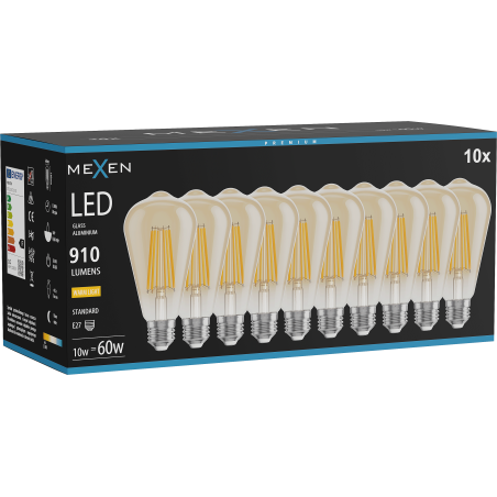 Mexen Vintis 10x żarówka filament LED E27, ST64, 10W, Ciepła - 2700K, 910 lm, amber - L152-E27-1027-50x10