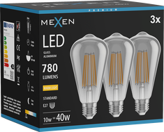 Mexen Vintis 3x żarówka filament LED E27, ST64, 10W, Ciepła - 2700K, 780 lm, smoke - L152-E27-1027-70x03