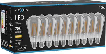 Mexen Vintis 10x żarówka filament LED E27, ST64, 10W, Ciepła - 2700K, 780 lm, smoke - L152-E27-1027-70x10