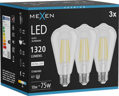 Mexen Vintis 3x żarówka filament LED E27, ST64, 10W, Neutralna - 4000K, 1320 lm, clear - L152-E27-1040-00x03