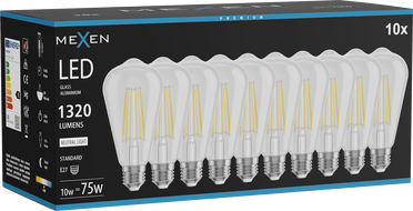 Mexen Vintis 10x żarówka filament LED E27, ST64, 10W, Neutralna - 4000K, 1320 lm, clear - L152-E27-1040-00x10