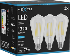 Mexen Vintis 3x żarówka filament LED E27, ST64, 10W, Zimna - 6500K, 1320 lm, clear - L152-E27-1040-00x03